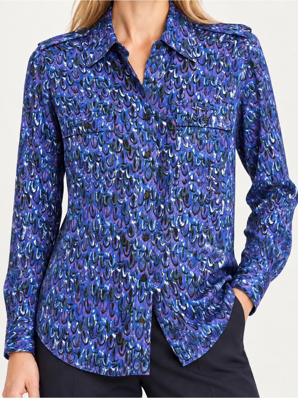 Tory Burch Edie 100% Silk Abstract Print Button Down Blouse M